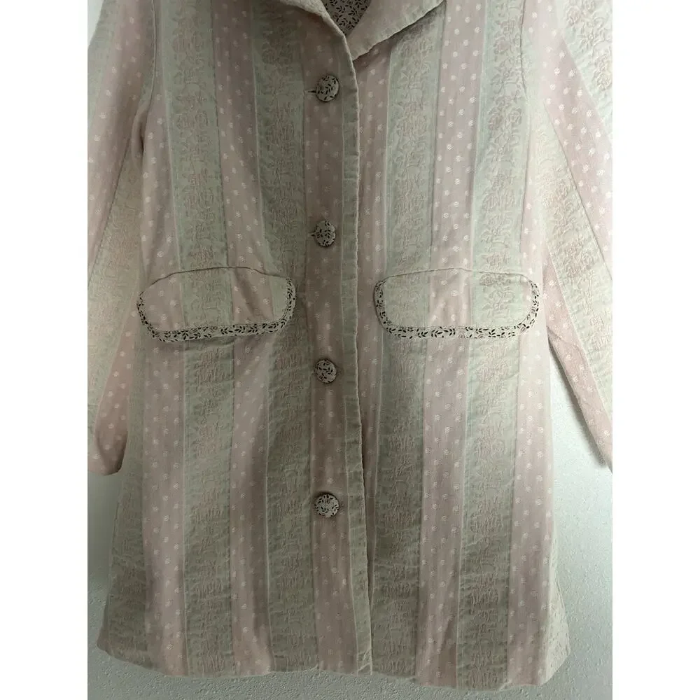 Vintage Charabia Paris Pink Cream Striped Cotton Long Sleeve Peacoat Size 3